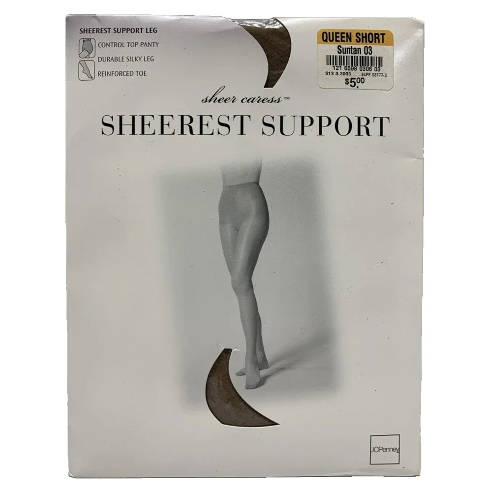 JC Penney Sheer Caress Sheerest Support Pantyhose Suntan 03 Queen Short